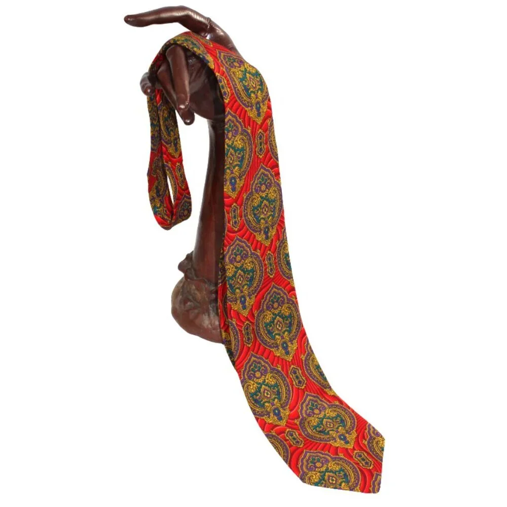 Vintage Versace Red Baroque Paisley Silk Tie Made in Italy